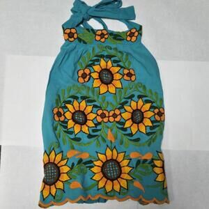 Handmade Embroidered Sunflower Halter Top